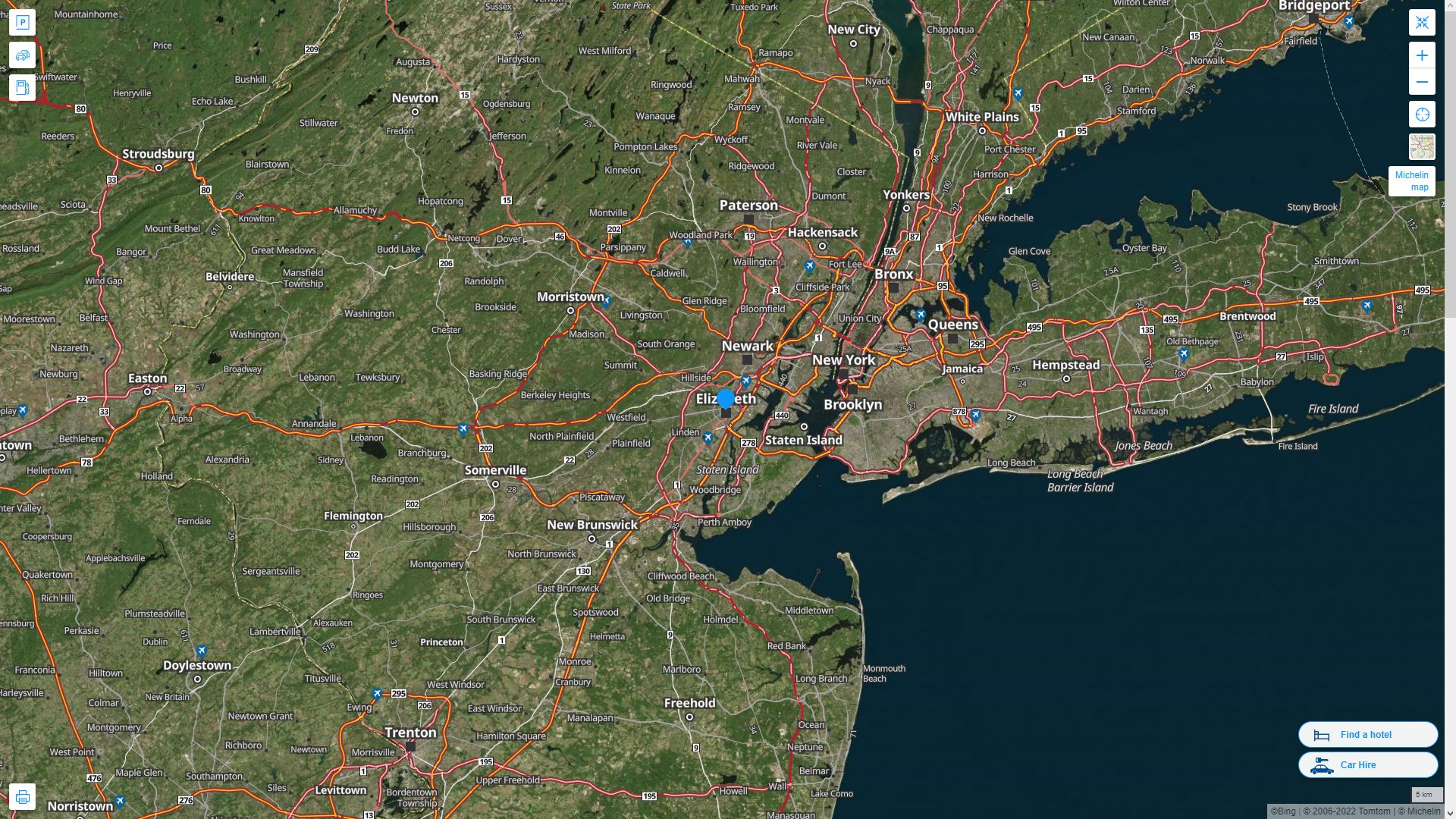 Elizabeth New Jersey Highway and Road Map with Satellite View